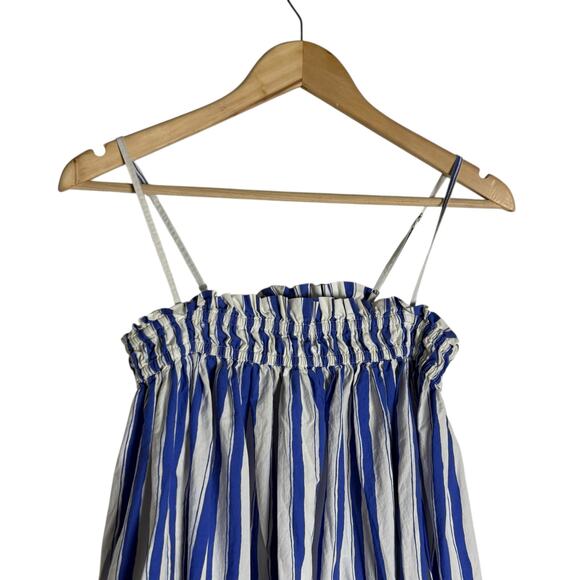 Madewell Ruffle A-Line Blue White Striped Poplin Coastal Beach Midi Dress XXS - Picture 6 of 12